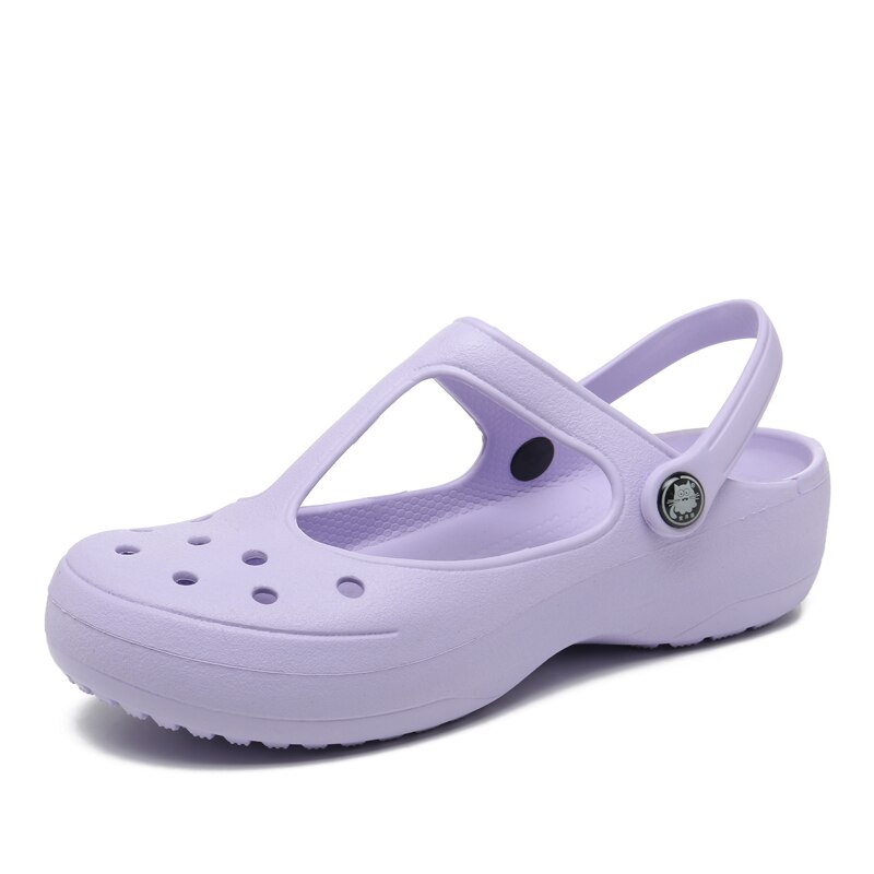 Sommer Frauen Maultiere Clogs Strand Atmungs Mary Janes Süße Hausschuhe frau Sandalen Gelee Schuhe Nette Garten Schuhe Clog Für frau: purple / 6