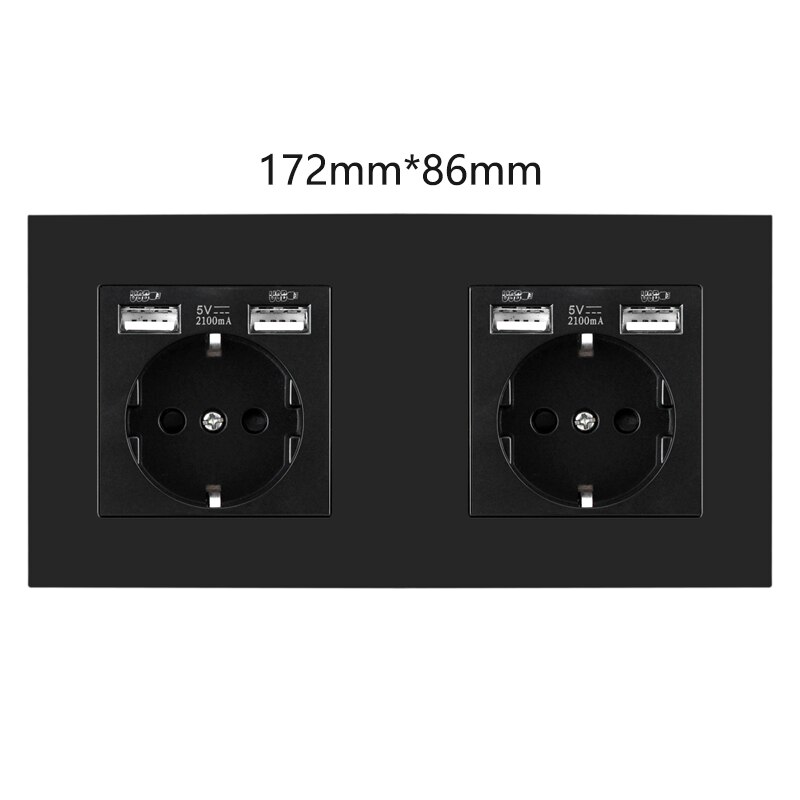 Wall Power EU Standard Socket Triple Singel Double Triple Quadruple Electricity Outlet Black 2.1A USB Plug Plastic Panel: 2EU.USB Socket