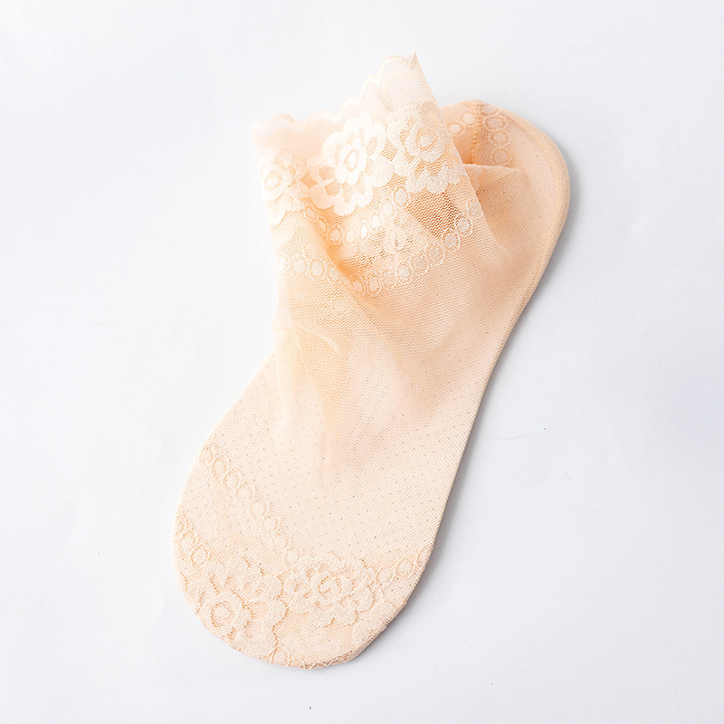 Thin Lace Socks Women Leaves Lace Invisible Socks Thin Ladies Lace Boat Socks Hollow Non-slip Shallow Socks Women Frilly Socks: Khaki