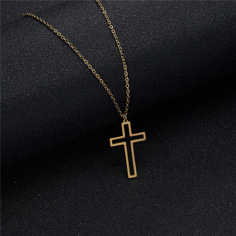 Rinhoo Edelstahl Halskette Für Frauen Männer Lange Kette Kreuz Halskette Kleine Kreuz Religiöse Christian Ornament Schmuck: Gold