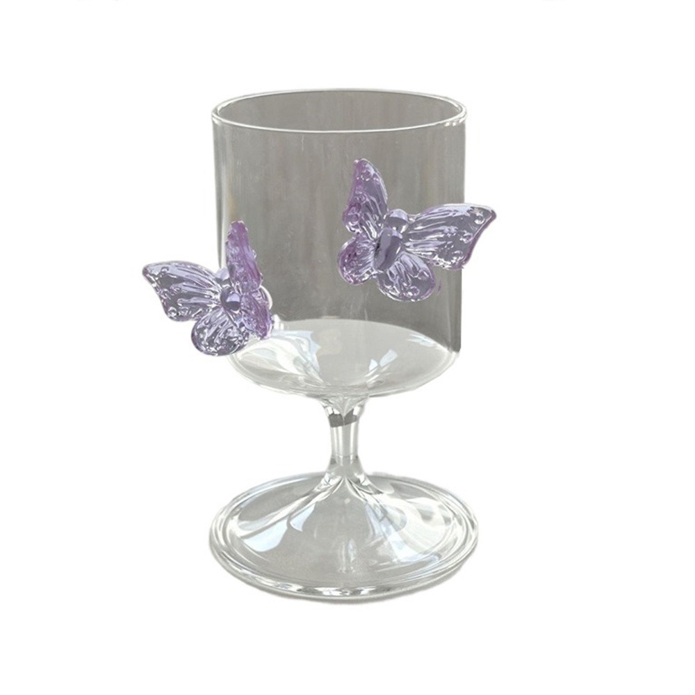 Light Luxury Glass Goblet With Butterfly Ornament Heat-Resistant Stripe Wine Glass Household Cold Drink Glasses Party Supplies: Blue