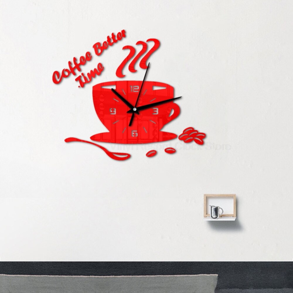 DIY Acrylic Kitchen Wall Clock Modern Coffee Cup Shape Digital Clock Wall Art Home Decor Hollow Numeral Clock