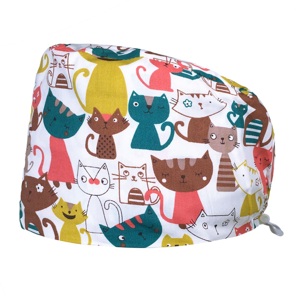 Gorros de trabajo con estampado de dibujos animados, , al por mayor, ajustable, nutricionista, hebilla elástica, gorras de fregado para mascotas: 82012