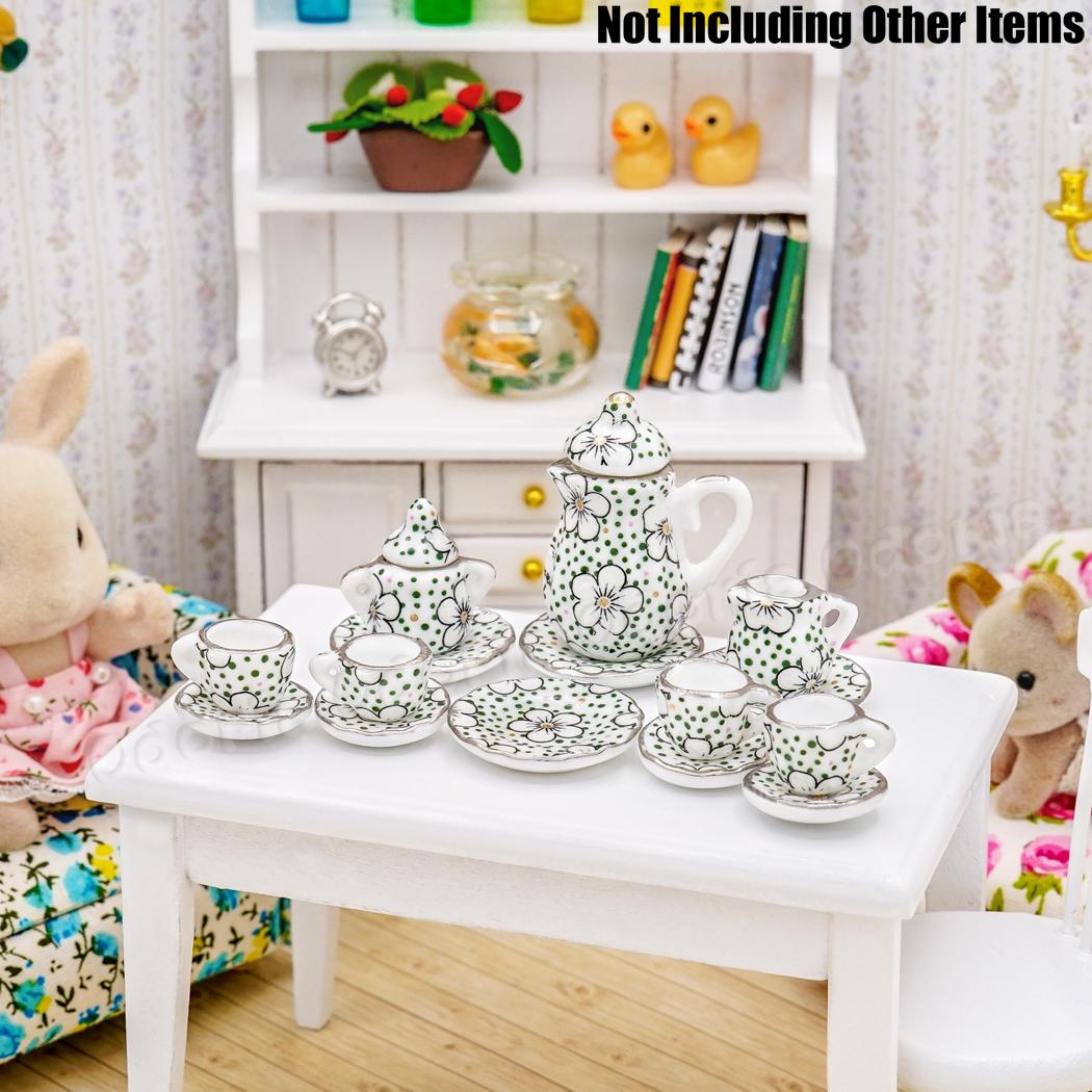 Odoria 1:12 Miniature 15pcs Porcelain Tea Cup Set Chintz Flower Tableware Kitchen Dollhouse Accessories Decor ( 14 Patterns )