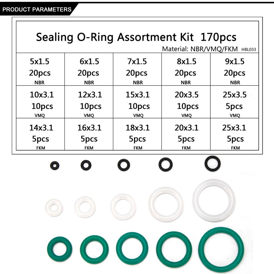 Junta tórica de silicona NBR VMQ FKM CS, 1,5mm, 2,4mm, 3,1mm, reemplazo de Junta verde, 125-150-225-300uds, S25