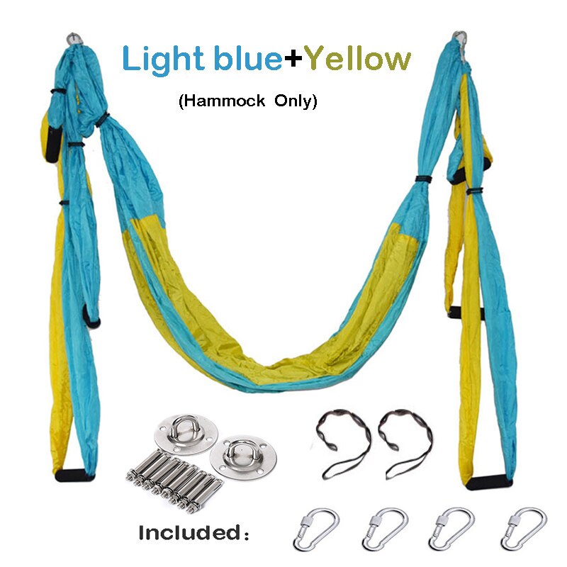 Anti-Gravity Yoga Hangmat Gym Sterkte Inversie Antenne Tractie Swing Yoga Riem Set: Light blue Yellow