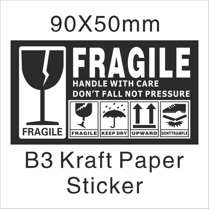 500pcs/lot Fragile Warning Glossy Label Kraft Sticker 9x5cm Fragile Handle Care Keep Dry Black Red Colors: B3 Kraft 9x5
