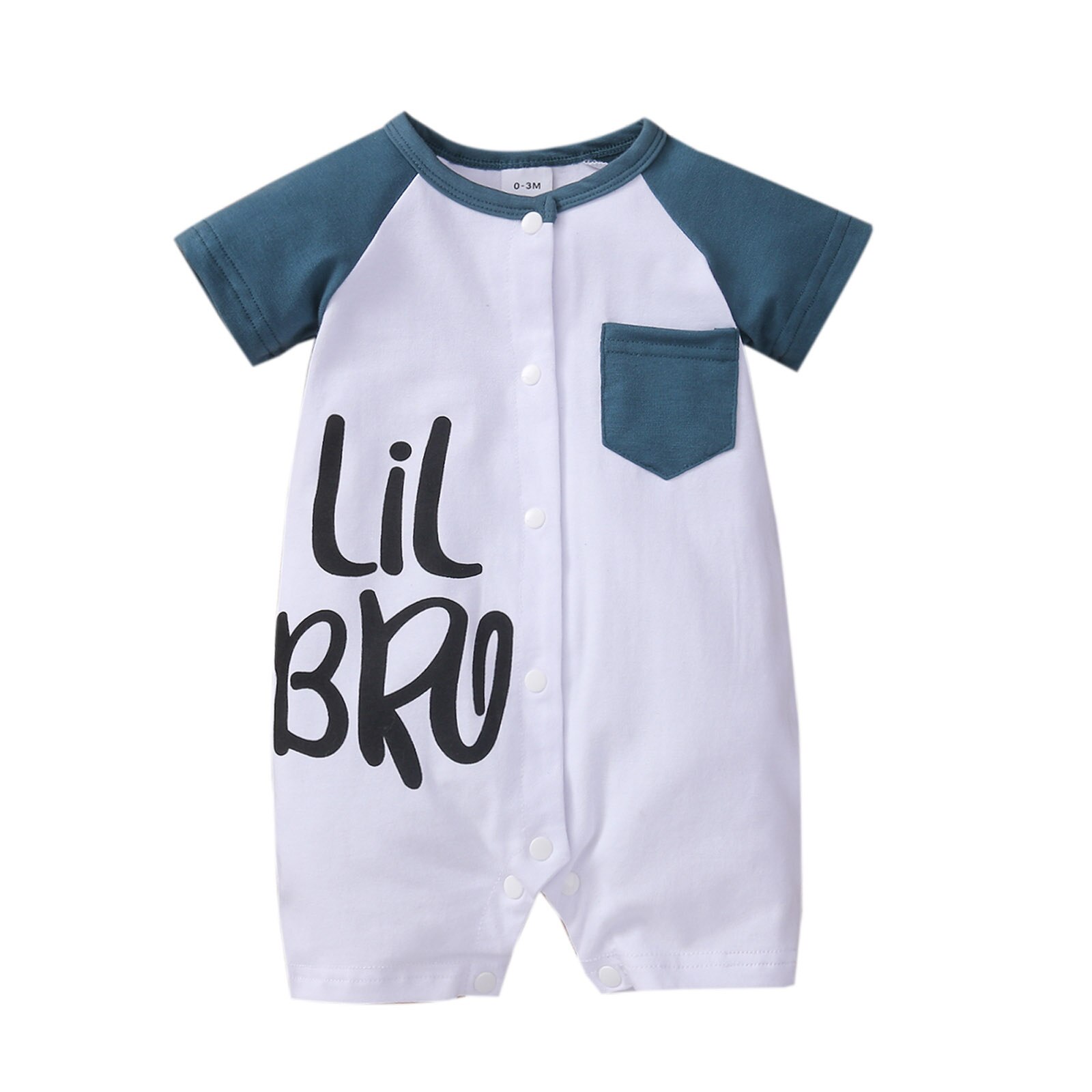Bebé pantalón corto Casual mono manga única carta de impresión-breasted mameluco corto del: Azul / 3M
