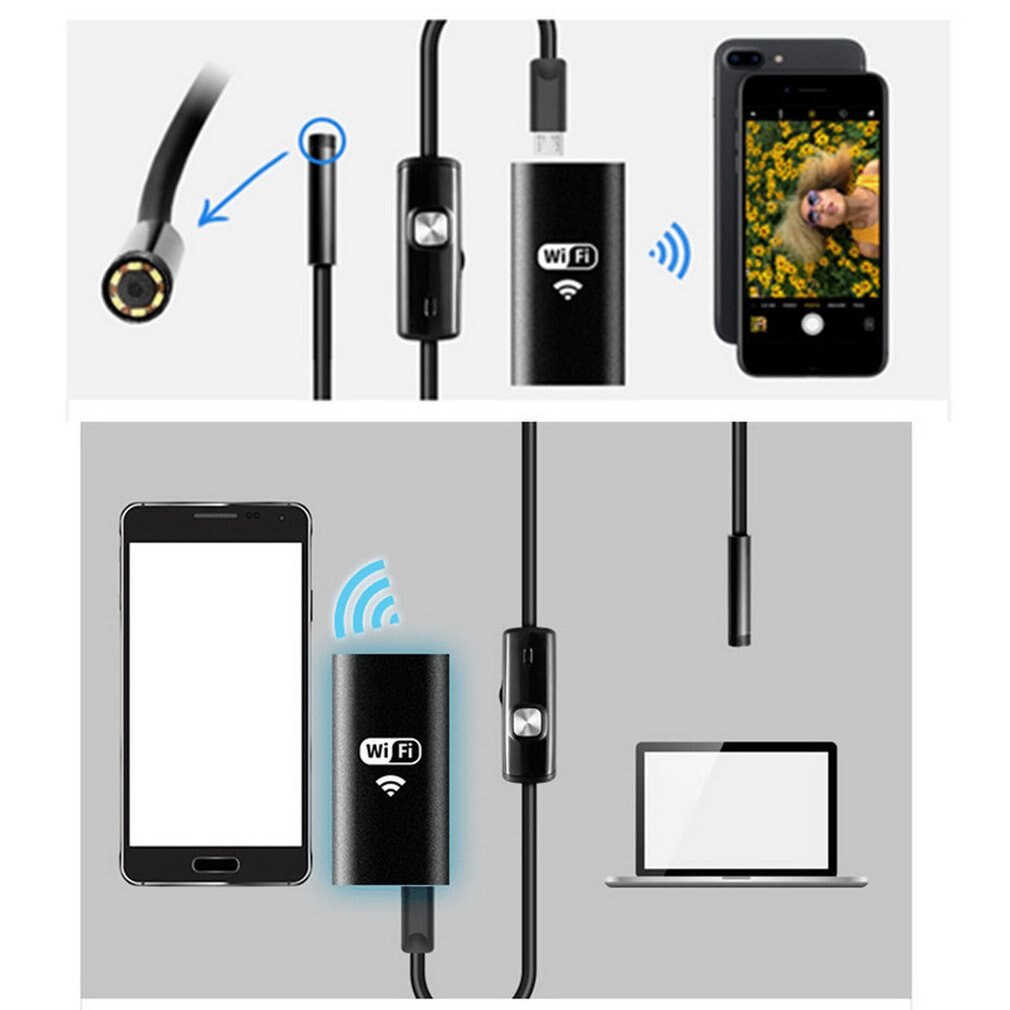 Waterproof WiFi Mobile Phone Endoscope 8mm 8 LED Handheld Borescope Digital Inspektion Camera With USB Adapter