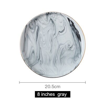 Nordic Phnom Penh Marbling Ceramic Plates Flat Tray cake Steak Plate Dinnerware Breakfast Plate Round dish tableware: gray 20.5 cm