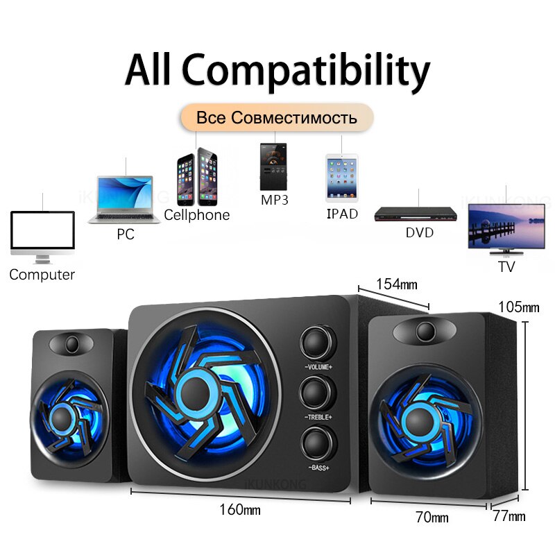 LED Computer Speaker 4D Surround Sound Mini Subwoofer Music Speaker for Laptop Notebook PC Phone Stereo Bluetooth Loudspeaker