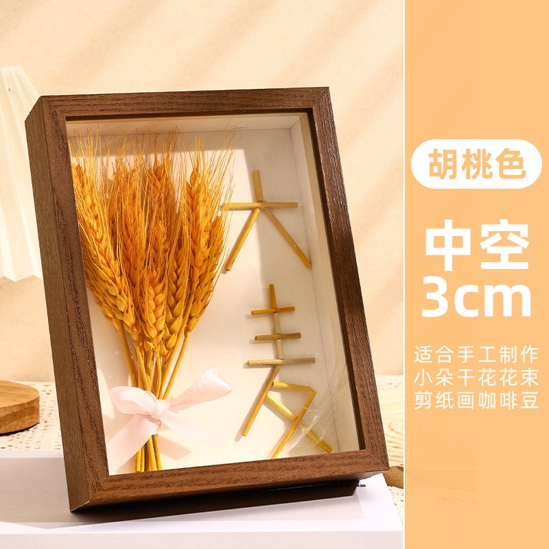 3D-Bilderrahmen aus Holz, Tiefe 3 cm, 5 cm, Trockenblumen-Probenhalter, handgefertigt, DIY-Handarbeit, Anzeige, Fotorahmen, Heimdekoration: 8 Zoll / Gelb