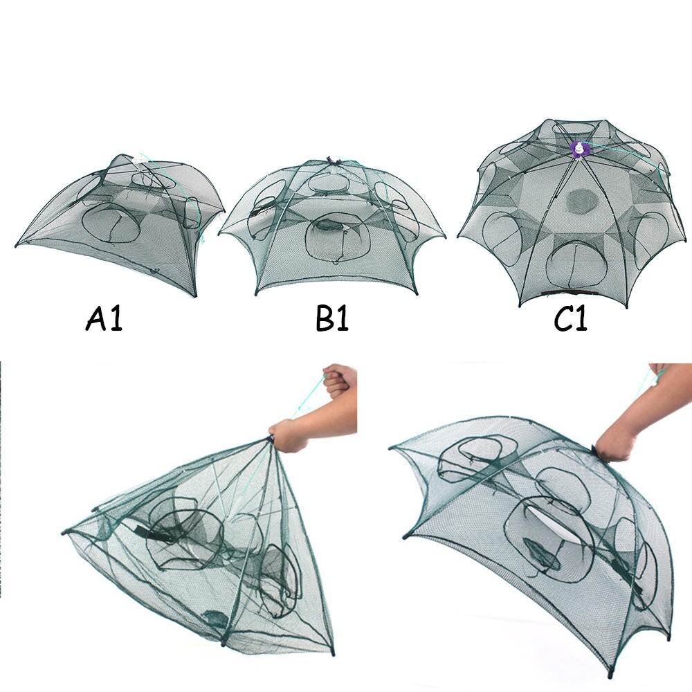 4/6/8 Holes Automatic Fishing Net Nylon Foldable Catch Fish Trap for Fishes Shrimp Minnows Crab Cast Mesh Fishing Net