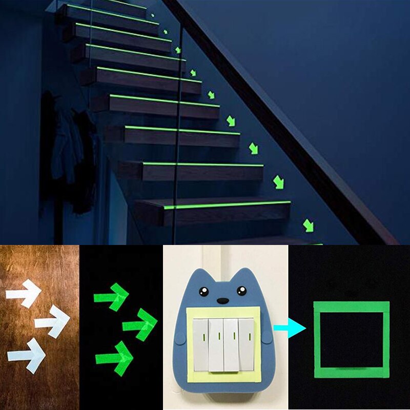2 M Luminoso se stesso-Nastro Adesivo Adesivo Fotoluminescente incandescenza in il buio da Parete Fai da Te Fluorescente di Sicurezza di Emergenza scala Linea