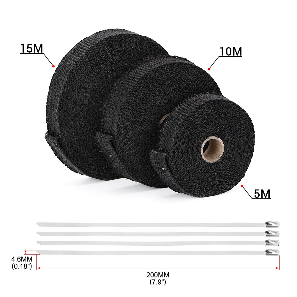 5M/10M/15M Motorcycle Exhaust Thermal Tape Header Heat Wrap Manifold Insulation Roll Resistant with Stainless Ties