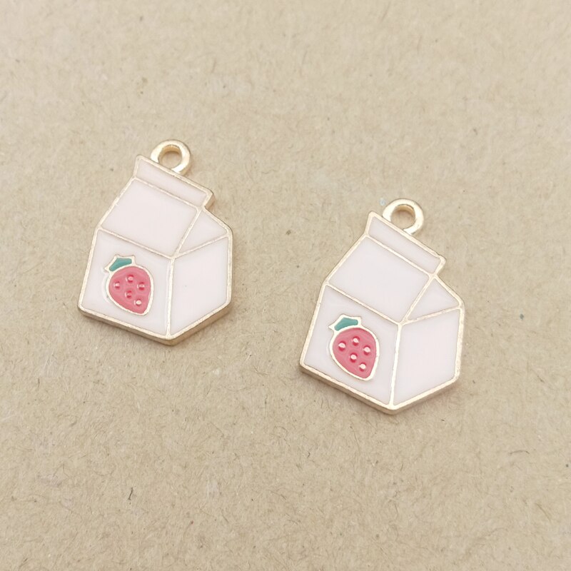 10 Pcs 13X20 Mm Aardbei Doos Emaille Bedels Voor Sieraden Maken Oorbel Hanger Ketting En Armband Charm