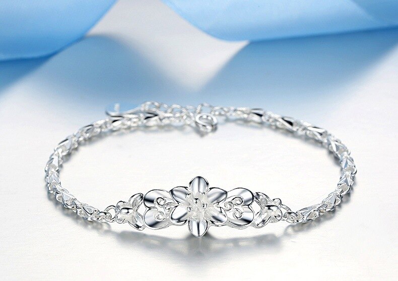 Mode Mooie 925 Sterling Zilver Solid Bloem Armband Voor Vrouwen Chain Charm Classic Wedding Sieraden