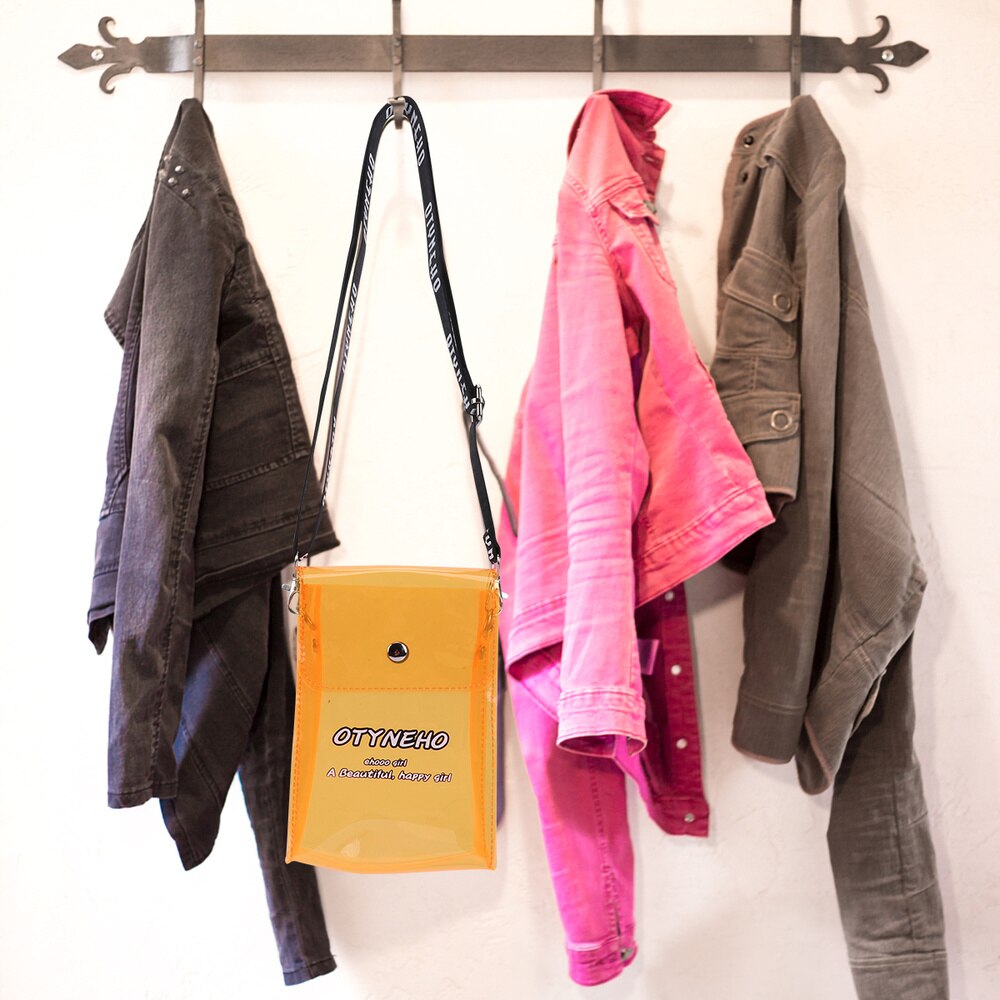 PVC Transparent Mini Cross-Body Mobile Phone Bag Colorful Jelly Bag for Women Lady Girl (Black)