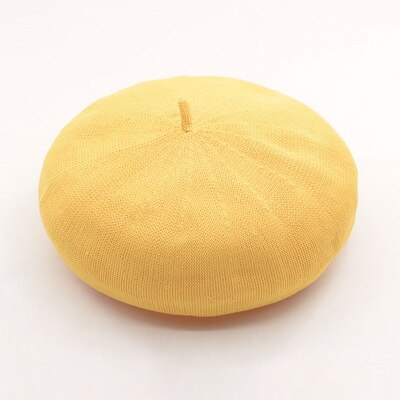 Simple light version 18-color women's beret hat spring and summer thin linen texture painter hat girl beanie hat: yellow