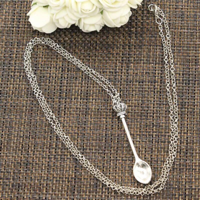 Kitchen Spoon Crown Pendants Round Cross Chain Short Long Mens Womens DIY Silver Color Necklace Jewelry