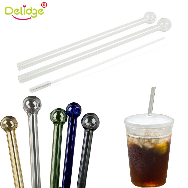 Tubo de cristal para beber hecho a mano, paja de colores con cepillo de limpieza del hogar, pajitas de vidrio reutilizables para fiestas, herramientas de Bar, 3 uds.