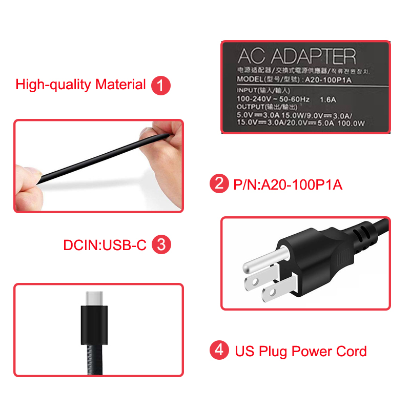 20V 5A 100W Type-C USB-C AC Adapter Power Laptop Charger For Asus ROG Flow Z13 ) GZ301 GZ301ZE GZ301ZC GZ301ZA / X13 )