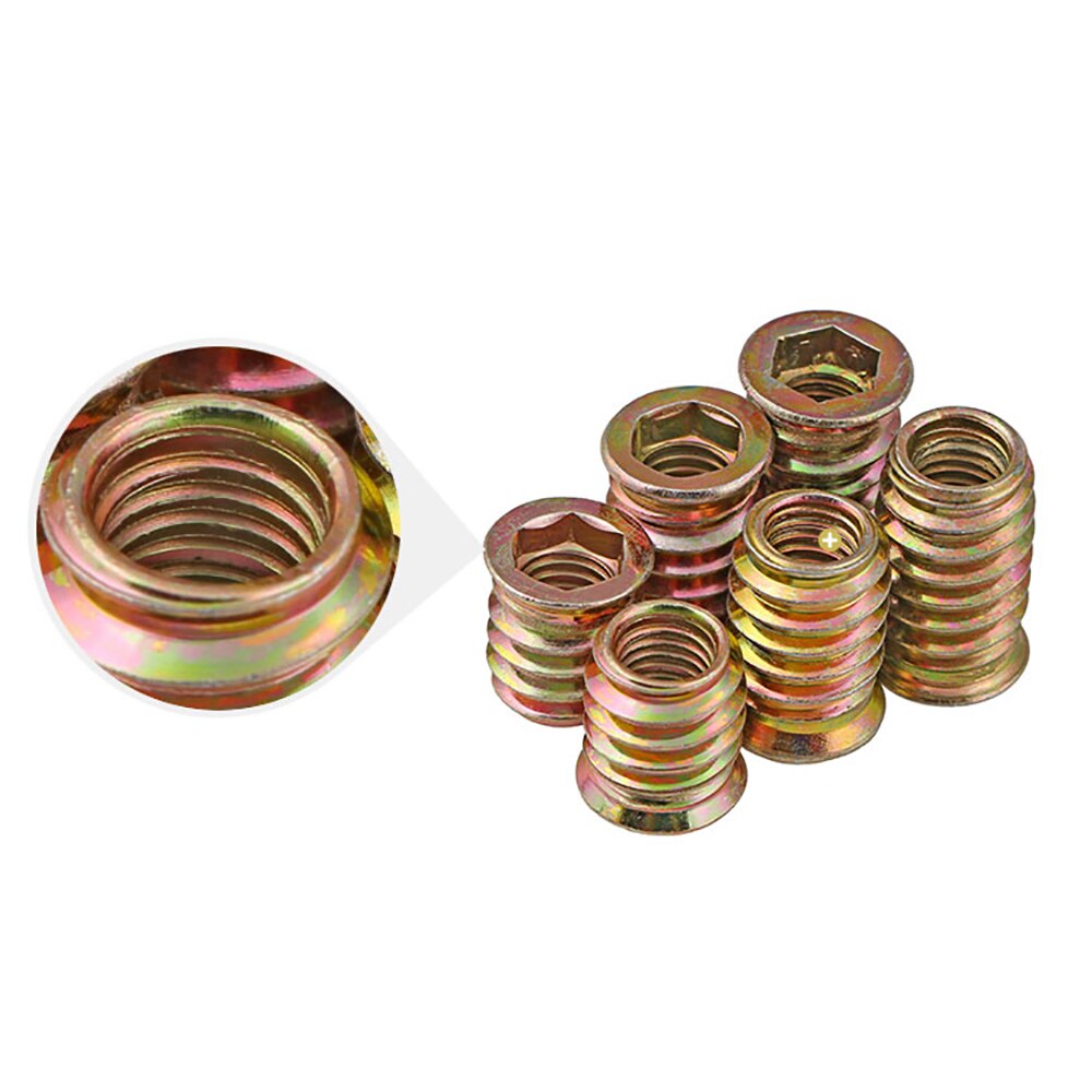 10 Stks/partij M6 M8 M10 Zinklegering Flens Hex Socket Drive Threaded Insert Noten Embedded Moer Voor Houten Meubelen