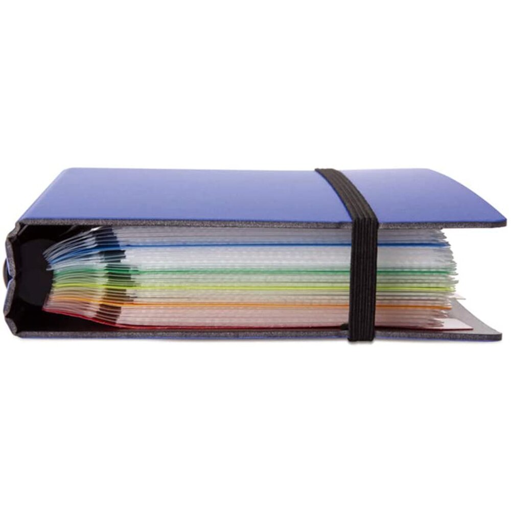 Blue Business Card Holder Book, Name Card Organizer Book with Five Color Index Tabs, 180 cards