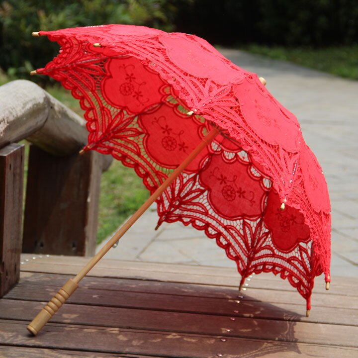 Battenberg Red Wedding Lace Parasol