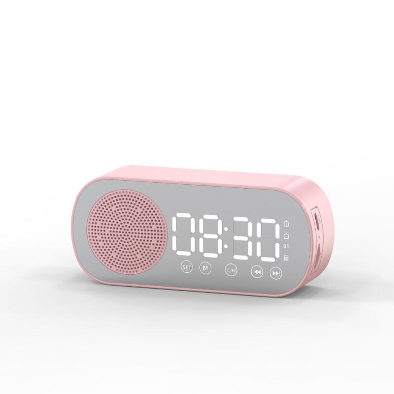 Led Spiegel Scherm Wekker Horloge Tafel Digitale Klok Draadloze Bluetooth-compatible5.0 Hifi Luidspreker Subwoofer Draagbare Audio: pink