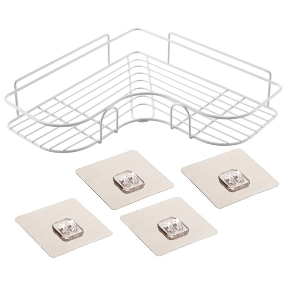 Top Punch-Free Shower Caddy Non Rust Wall Mount Bathroom Corner Shelf Storage Baskets Tidy Organizer Tools: white Bathroom shelf