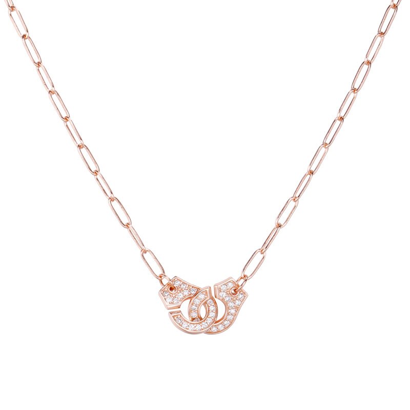 Moonmory S925 ciondolo e collana con manette in argento Sterling per donna collana con manette a catena in argento Menottes bianchi all'ingrosso: Full Stone Rose Gold