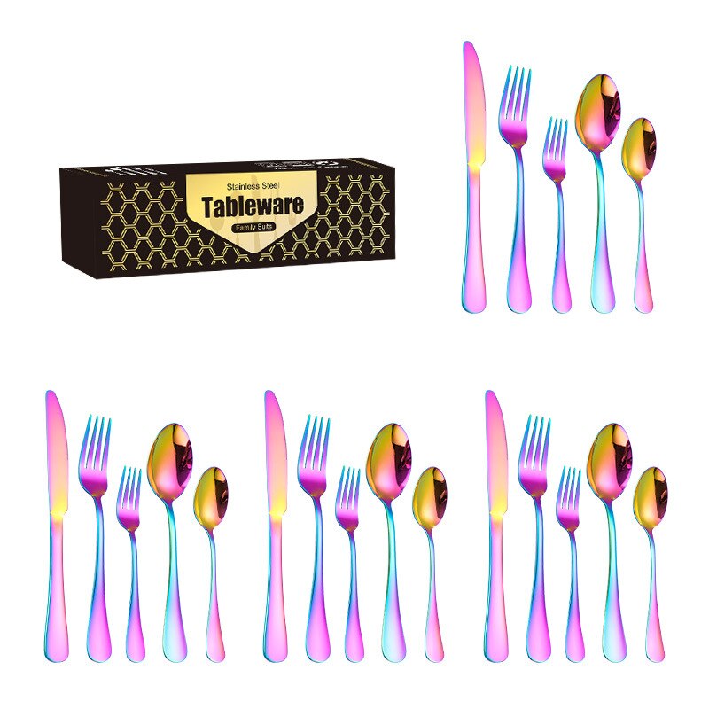 Stainless Steel Flatware Set 20pc Stainless Steel Cutlery Mirror Polished Tableware Set Gold Color Cutlery Exquisite Suit: Colorful