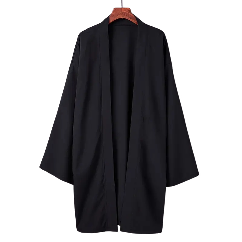 Poncho Kimono japonais Long pour hommes et femmes, couleur unie, décontracté, ample, Yukata Haori Beach, chemise Hiyoshi noire, été 2024: XL / Black