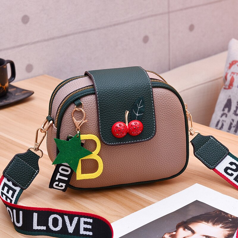 Dames pu leren tas brede band brief handtassen vintage schoudertas messenger bags dames crossbody tote: Roze groen