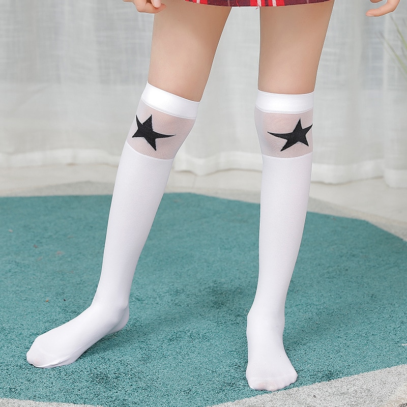 Weiß Schule Mädchen Socken Samt Kniehohe Lange Socken Karikatur Stern Herz Streifen Kind Schwarz Prinzessin Socken Kniekousen Meisje: 14