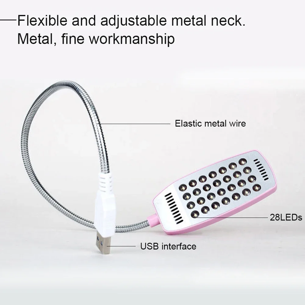 Lámpara de lectura ultrabrillante de 28 LED, luz LED portátil USB para libros, lámparas de mesa flexibles, lámpara de noche para ordenador PC