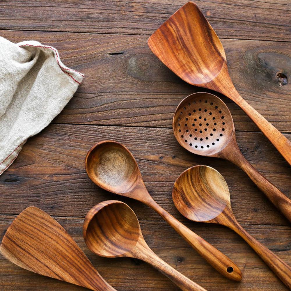 Wooden Spatula Scoop Colander Cooking Utensil Set Kitchen Supplies Cooking Tools Non-stick Hand Wok Shovel Kitchen Tools