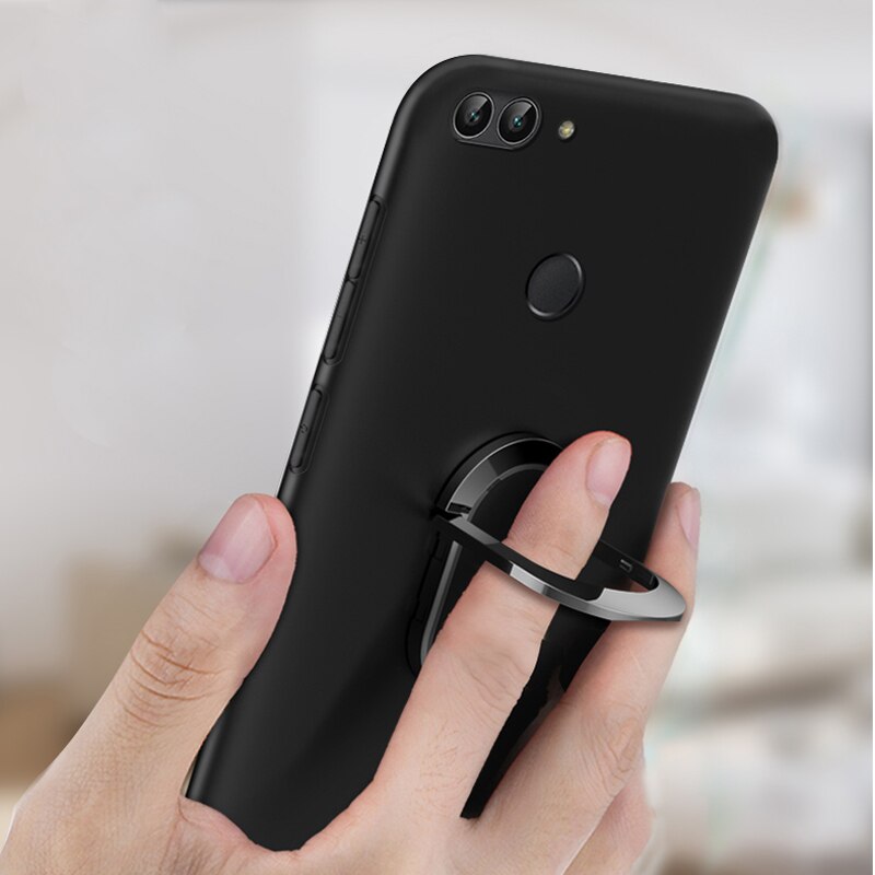 Abdeckung Für Huawei P Smart Fall FIG-LX1 LX2 LX3 LA1 Rot Blau Schwarz Klassische Finger Ring 360 Grad Rotation Weichen silizium