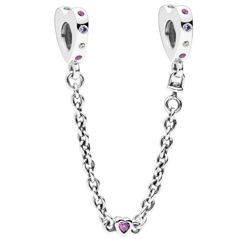 Arcs Of Love Enchanted Heart Shining Elegance Floral Safety Chain Charm 925 Sterling Silver Beads Fit Bracelet Jewelry: 1