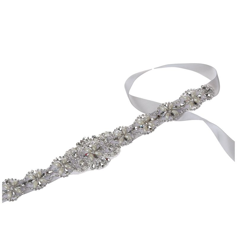 Bruidsriemen met strass steentjes voor dames, bruidsriemen voor trouwjurken (grijs)