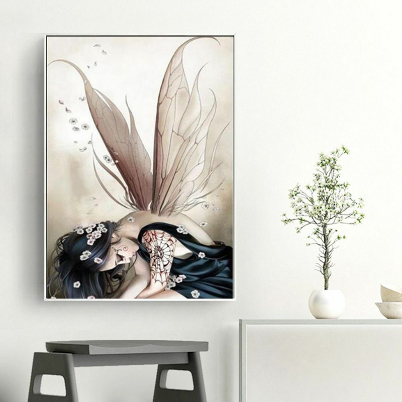 Pintura de Hada de diamantes, punto de cruz, lienzo, Retrato, obra de arte, artesanía 3D