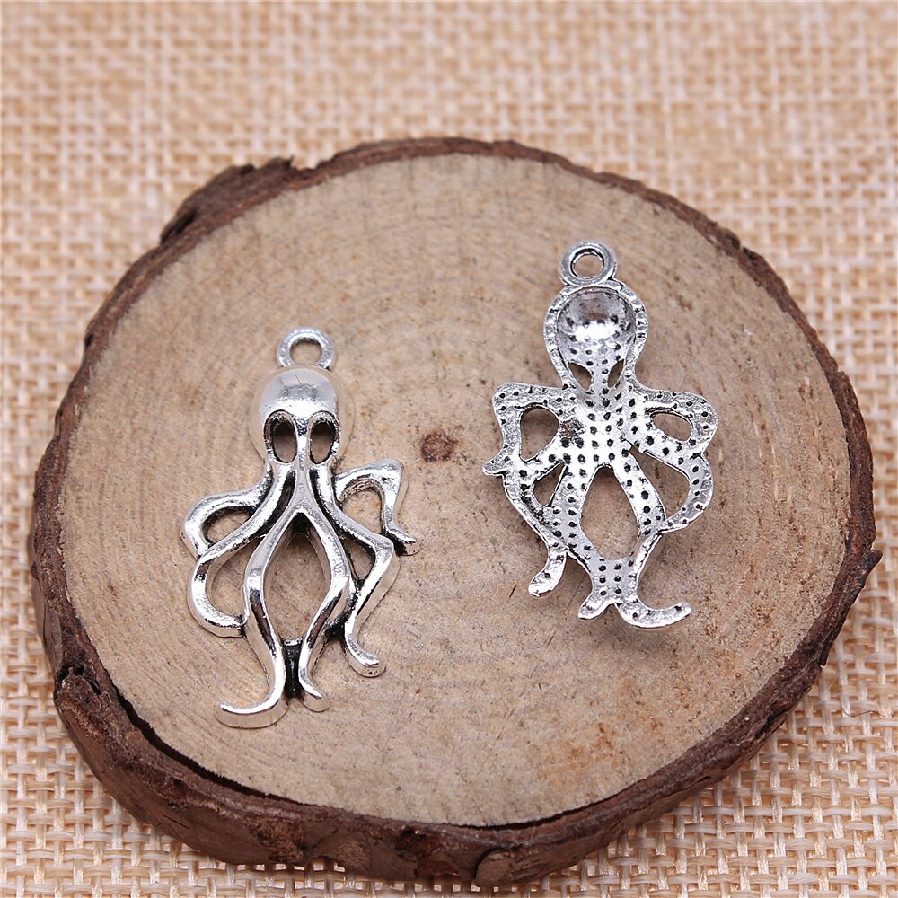 Wysiwyg 10 Stuks 32X17Mm Hanger Octopus Octopus Charm Hangers Voor Sieraden Maken 2 Kleuren Inktvis Hangers