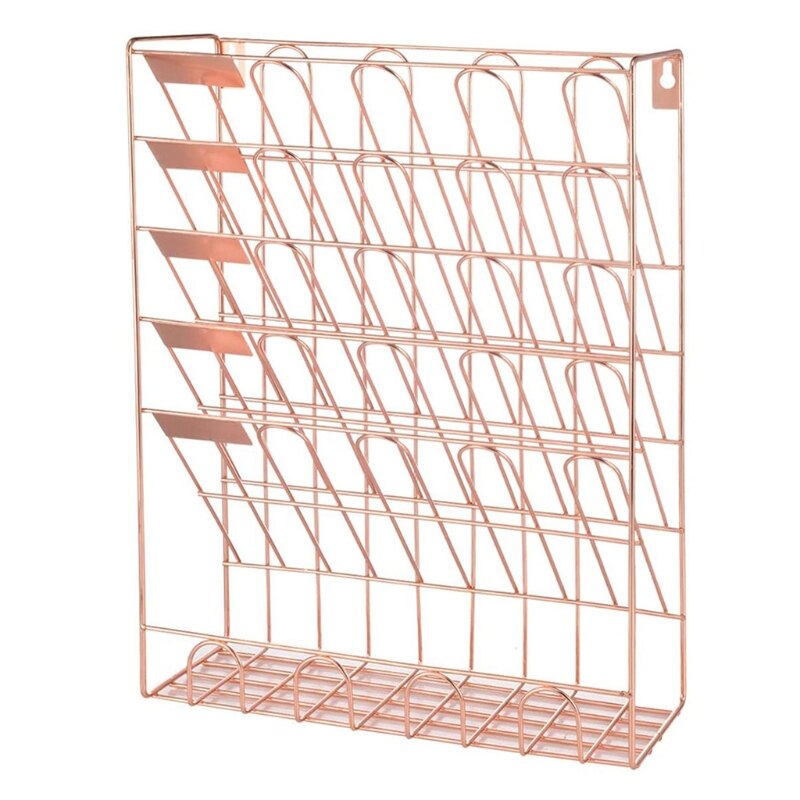 6 Pocket Metal Hanging Wall File Holder Wall Mounted Paper Organizer Magazine Mail Rack for Home Office Desk Organizer: Rose gold