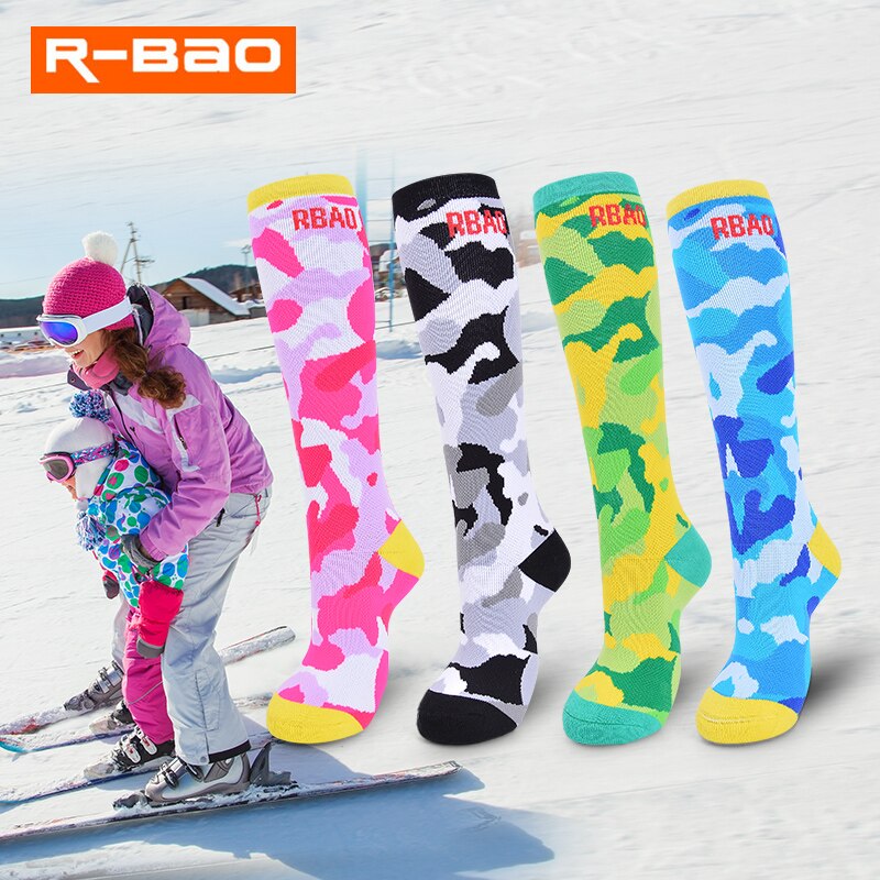2 pary dzieci zima długa, ciepła skarpetki chłopcy dziewczęta nadruk moro skarpetki termiczne na narty jazda na rolkach snowboard sporty zimowe skarpetki