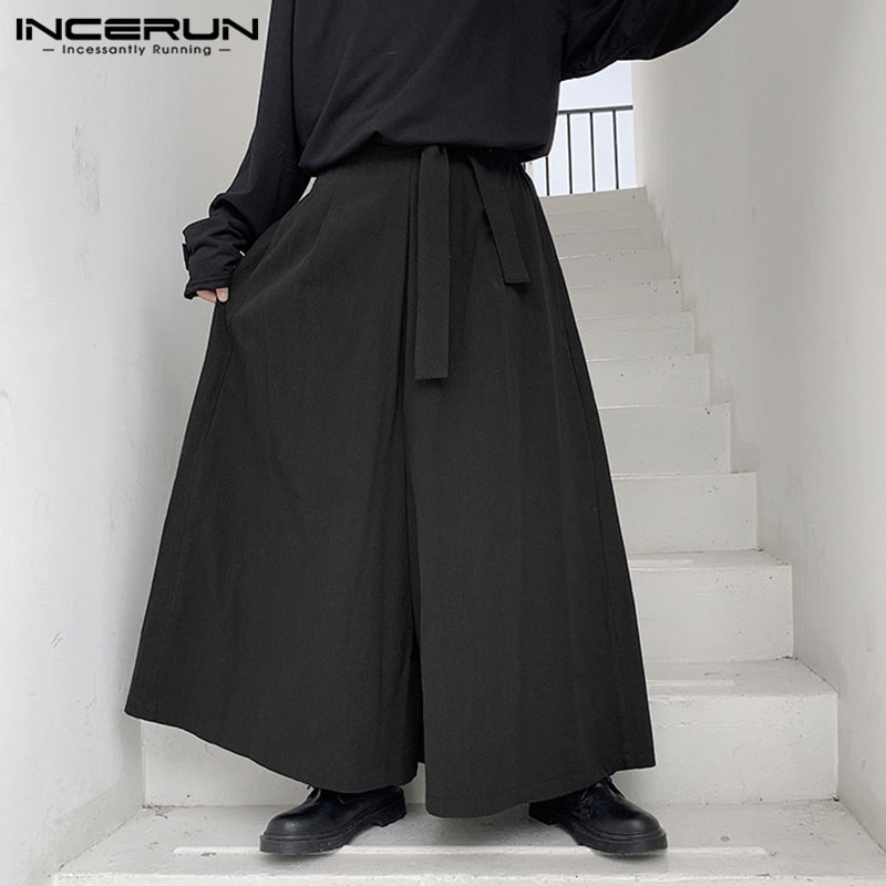 Incerun joggers herre solid elastisk talje bukser med brede ben retro casual bukser smart trend komfort bomuld herre streetwear
