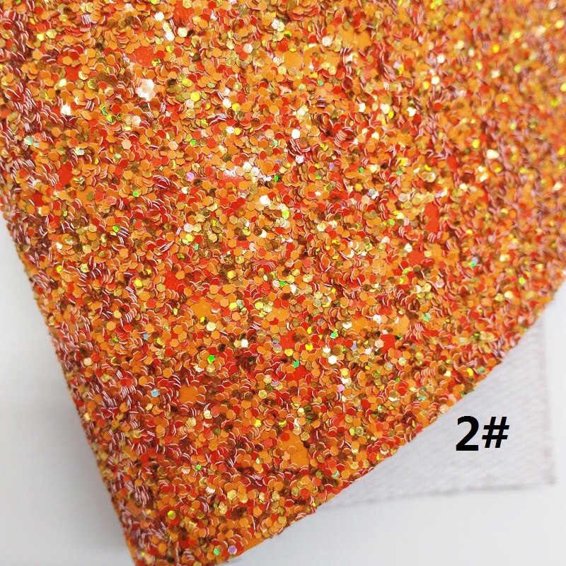 Cuero con purpurina naranja, tejido brillante con flores de encaje, hoja de tela sintética de serpiente para lazo de 21x29CM, centelleante, KM312: 2