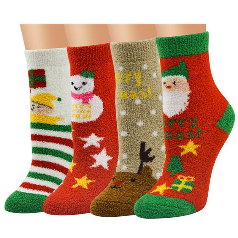 Calcetines deportivos de invierno calcetines de Navidad para mujer Unisex Casual suave transpirable cálido Coral terciopelo Santa muñeco de nieve calcetines #3O14