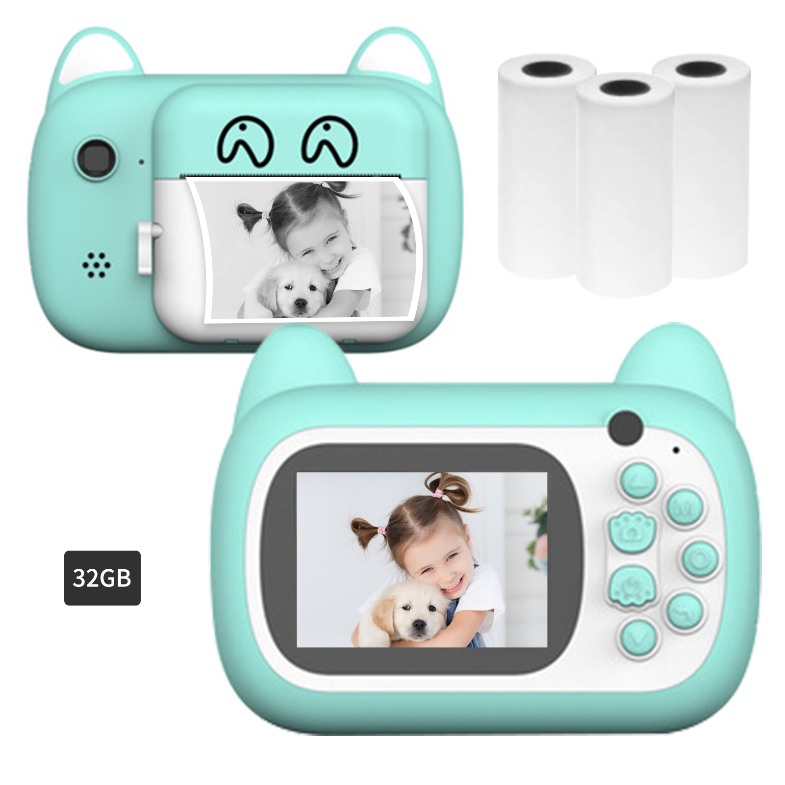 A7 Kids Camera 1080P Digital Instant Camera Photo Printer with 24Mp Dual Cameras 2.4inch Camera Print 32G TF Card for Children