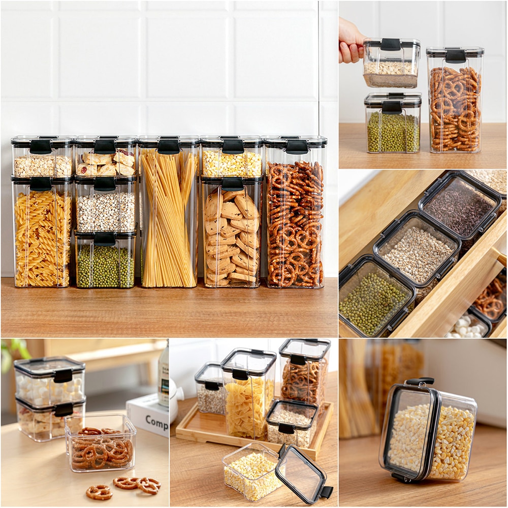 Boîte de rangement de cuisine riz pâtes nouilles avoine grains de café réfrigérateur boîtes de rangement scellées garder frais céréales conteneur de nourriture sèche